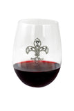 Large 18 oz Stemless Wine Glass with Silver Fleur de Lis Jewel