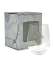 Large 18 oz Stemless Wine Glass with Silver Fleur de Lis Jewel
