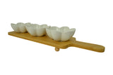 Whiteware 3 Ceramic Dipping Bowls on Wooden Base