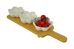 Whiteware 3 Ceramic Dipping Bowls on Wooden Base