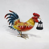 Rooster with Lantern Outdoor Garden Statue 17" in Red Blue and Yellow