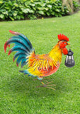 Rooster with Lantern Outdoor Garden Statue 17" in Red Blue and Yellow