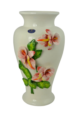 12" Inch Italian Capodimonte Handmade Rose Ceramic Vase