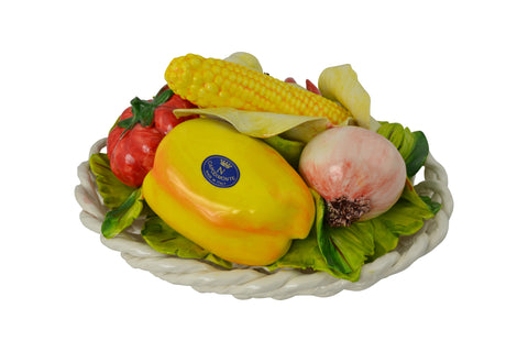 Capodimonte 12" Inch Italian Handmade Round Ceramic Vegetable Basket