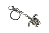 Keychain Charm Jeweled with Rhinestones - Sea Turtle in Silver