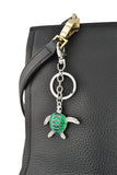 Keychain Charm Jeweled with Rhinestones - Sea Turtle in Silver and Green