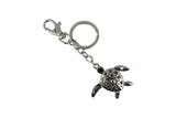 Keychain Charm Jeweled with Rhinestones - Sea Turtle in Silver and Green