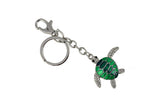 Keychain Charm Jeweled with Rhinestones - Sea Turtle in Silver and Green