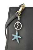 Keychain Charm Jeweled with Rhinestones - Star Fish in Silver & Blue