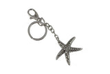 Keychain Charm Jeweled with Rhinestones - Star Fish in Silver & Blue