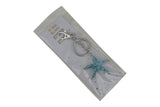 Keychain Charm Jeweled with Rhinestones - Star Fish in Silver & Blue