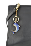 Keychain Charm Jeweled with Rhinestones - Dolphin in Blue