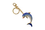 Keychain Charm Jeweled with Rhinestones - Dolphin in Blue