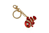 Keychain Charm Jeweled with Rhinestones - Fish Gold & Red