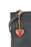 Keychain Charm Jeweled with Rhinestones -  Heart in Gold & Red