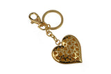 Keychain Charm Jeweled with Rhinestones -  Heart in Gold & Red