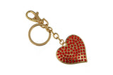 Keychain Charm Jeweled with Rhinestones -  Heart in Gold & Red