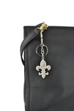 Keychain Charm Jeweled with Rhinestones - Fleur de Lis in Silver