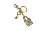 Keychain Charm Jeweled with Rhinestones - Lock and Key in Gold