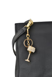 Keychain Charm Jeweled with Rhinestones - Wine Glass in Gold