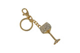Keychain Charm Jeweled with Rhinestones - Wine Glass in Gold