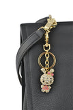 Keychain Charm Jeweled with Rhinestones - Bunny in Gold & Pink