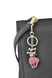 Keychain Charm Jeweled with Rhinestones - Cat in Gold & Pink