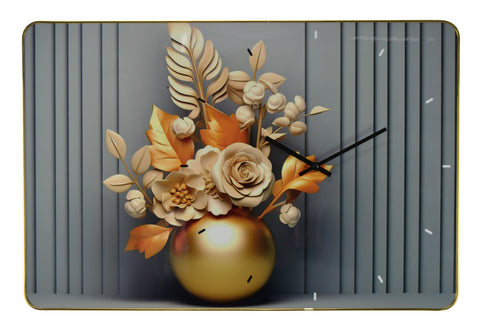 24" Inch Grey and Brown Floral Wall Clock