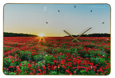 24" Inch Red Poppy Floral Field Wall Clock