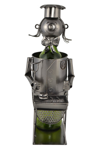 Handmade Metal Lady BBQ Chef Wine Bottle Holder