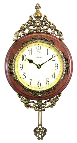 29X15 Antique Style Brown Wall Clock with Pendulum