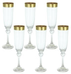 9.5" Gold Rimmed Greek Key Champagne Flutes - Set of 6