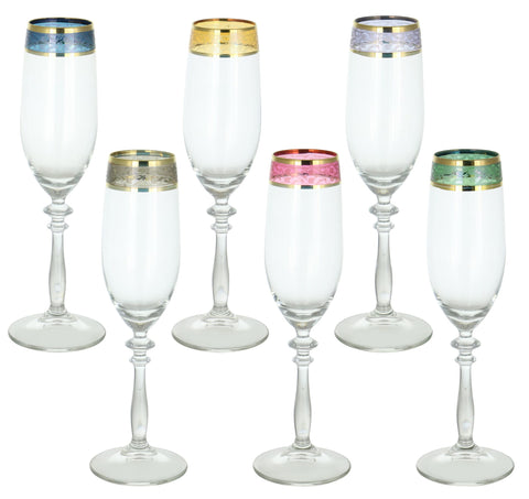9" Inch Multicolor Rim Wine Glass Set