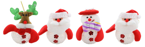 4pc LED Christmas Ornaments Snowman, Santa, Reindeer Light Up Decorations