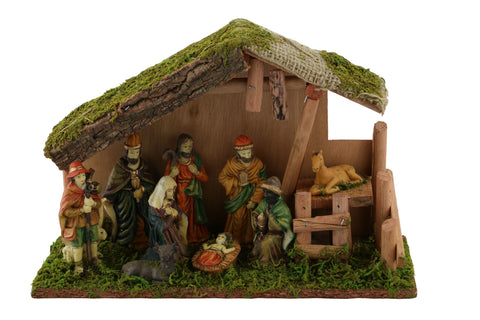 12" Wooden Nativity Scene 3 Wise Men Baby Jesus Manger