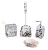 5pc Bathroom Accessory Set Featuring Silver Pearls & Leaves