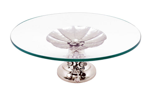 13.5X5.5 Round Glass Platter on Silver Metal Base
