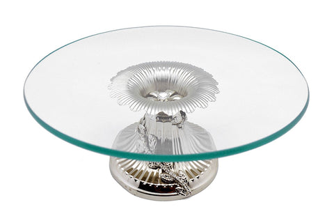 Round Glass Serving Tray on Silver Base