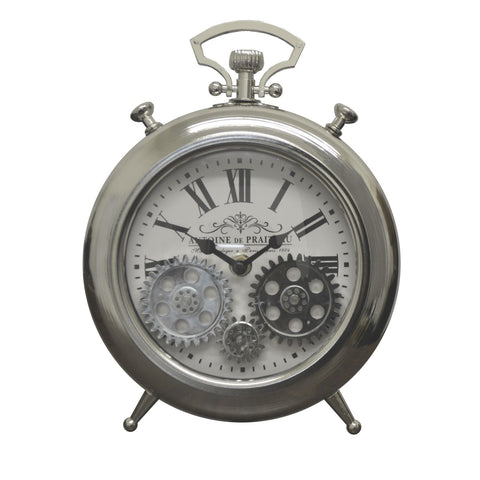 Silver Stopwatch Style Skeleton Table Clock