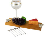 Charcuterie Cheese Board Set w/ 6 Picks Silver Grape Design