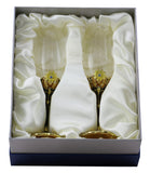 Ornate Glass Chalice W/ Metal Stem Jewel Accented Flowers