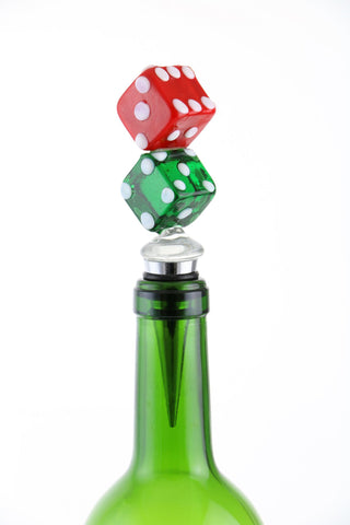 5" Inch Glass Bottle Stopper Featuring Colorful Dice