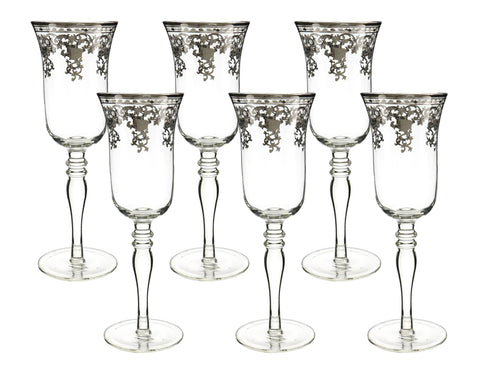 9" Inch Ornate Silver Rim Wine Glass Set