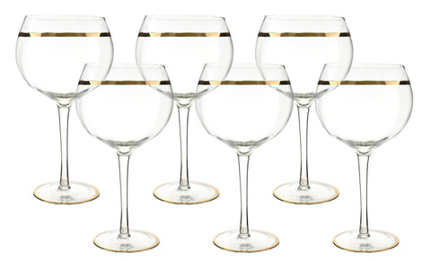 8.5" Gold Ring Wine Glass Set