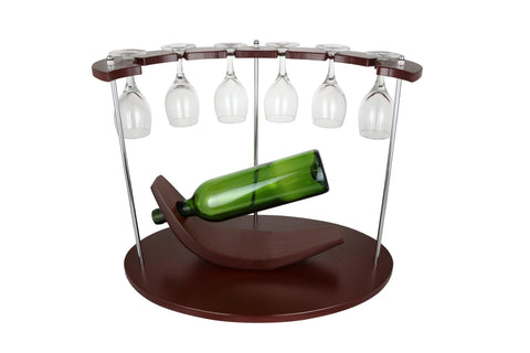 19" Inch Wooden Wine Bottle and Glass Holder Mini Bar