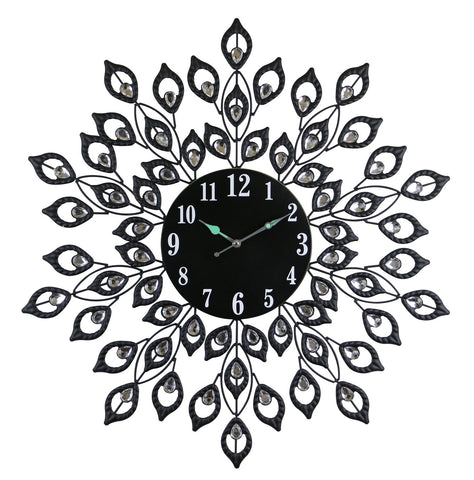 29"  Black Peacock Metal & Crystal Wall Clock