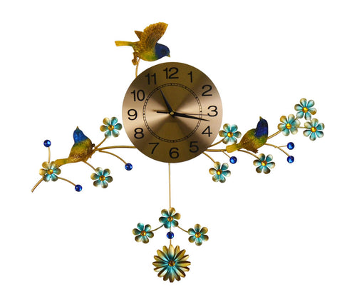 24" Colorful Metal 3 Bluebird Pendulum Wall Clock