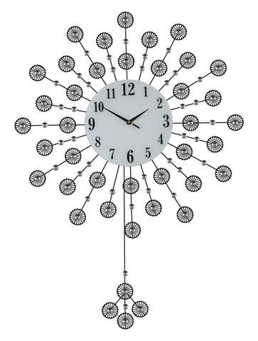 37X27 Black Metal Wall Clock w/ Flowers & Pendulum