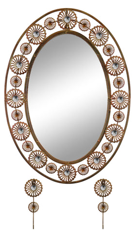 30" Oval Copper Metal Accent Mirror w/ Key Wall Hooks