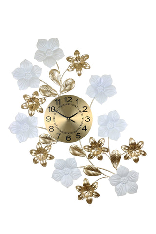 34" White & Gold Floral Wall Clock